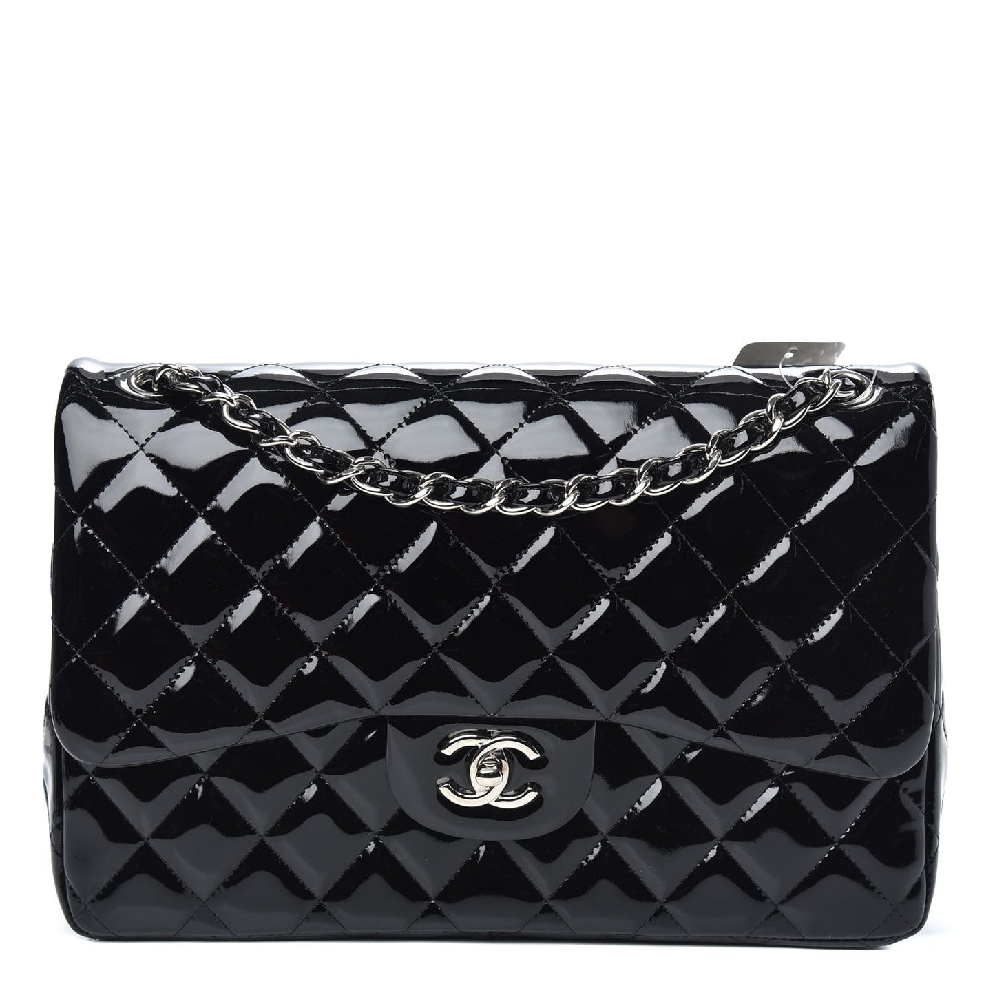 Patent Quilted Jumbo Double Flap Black