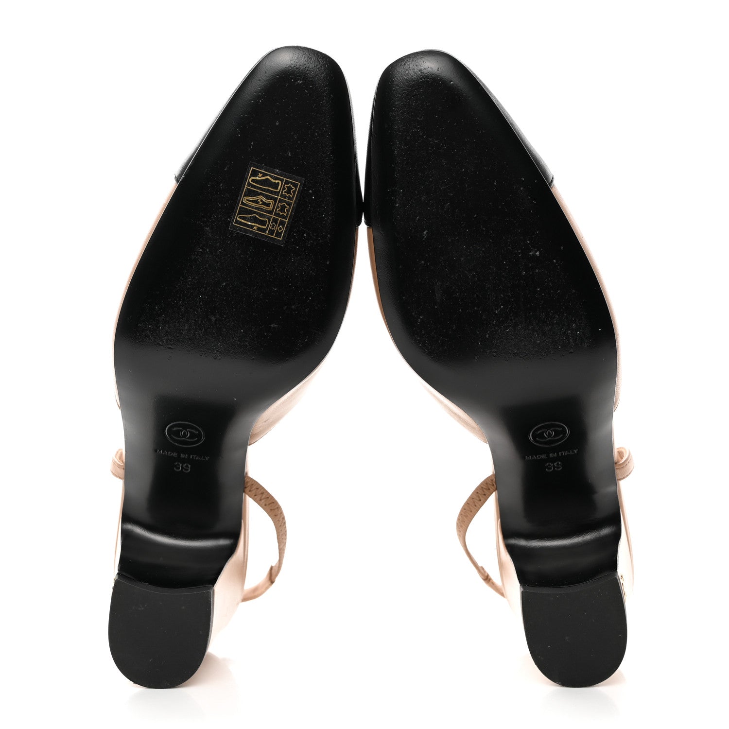 Chanel Goatskin Grosgrain Cap Toe CC Slingback Pumps 39 Dark Beige Black 5 of 9