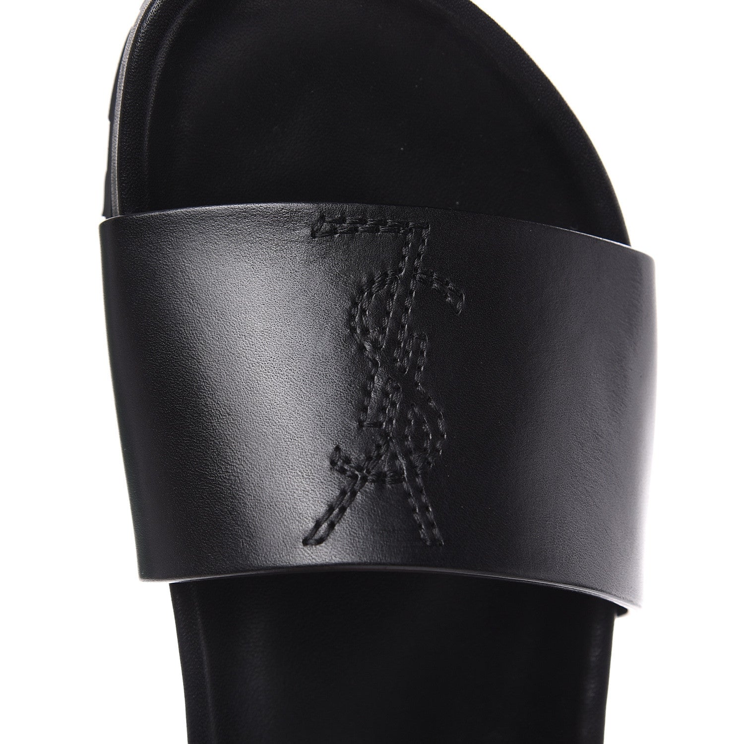 Saint Laurent Calfskin Monogram Jimmy Joan Slide Sandals 37 Black 9 of 12
