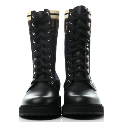Fendi Calfskin Stretch Fabric Rockoko Biker Boots 38 Tobacco Black Marino 2 of 7