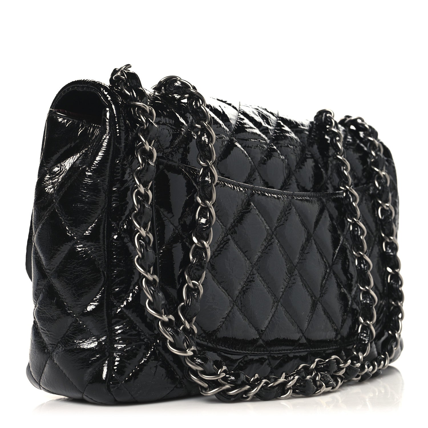 Chanel Crinkled Patent Quilted Jumbo Single Flap Black 3 of 11