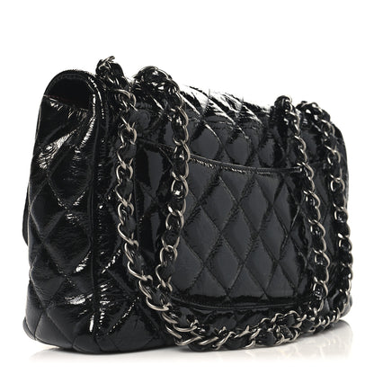 Chanel Crinkled Patent Quilted Jumbo Single Flap Black 3 of 11