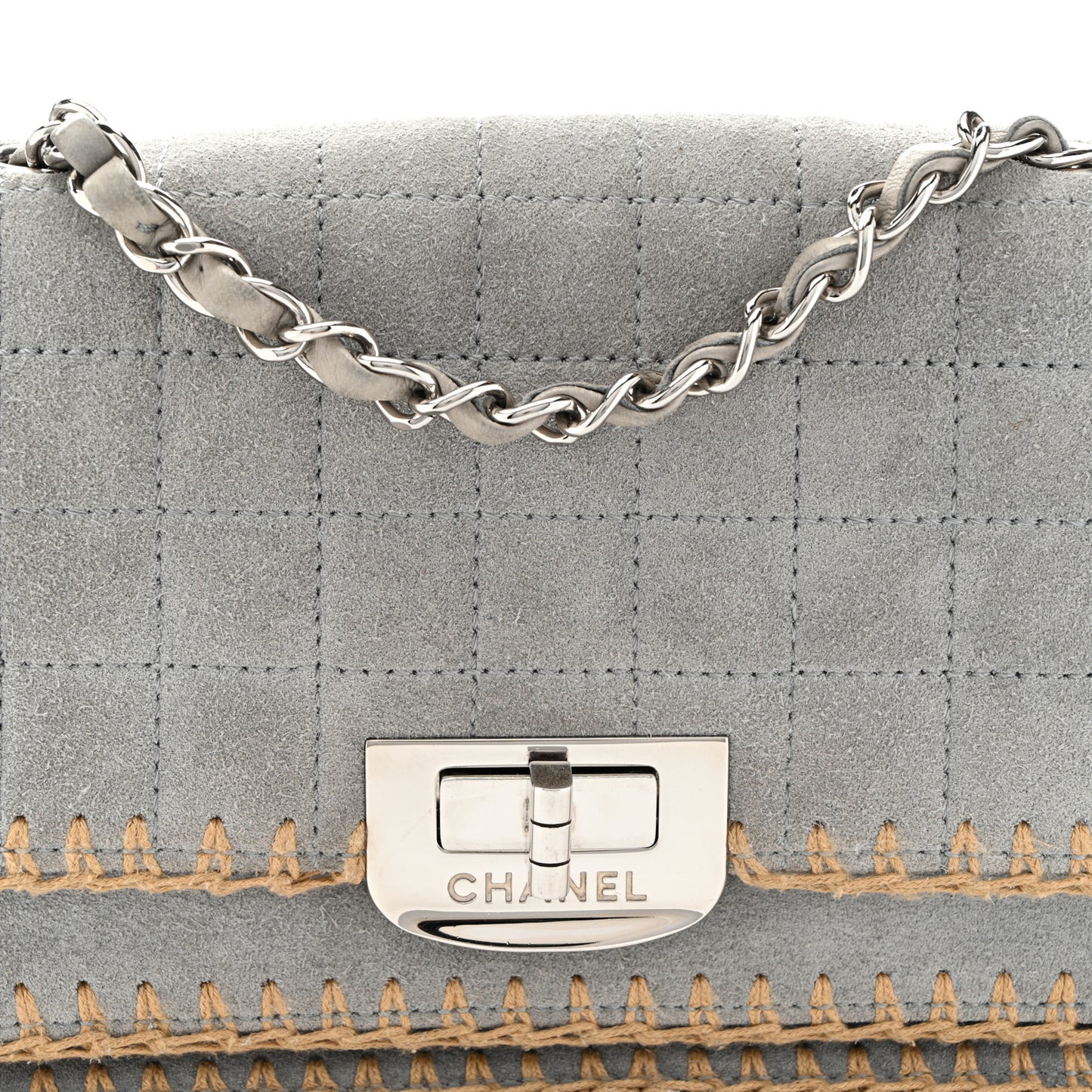 Suede Chocolate Bar Whipstitch Mademoiselle Flap Grey
