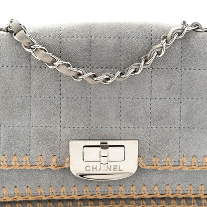 Chanel Suede Chocolate Bar Whipstitch Mademoiselle Flap Grey 8 of 10