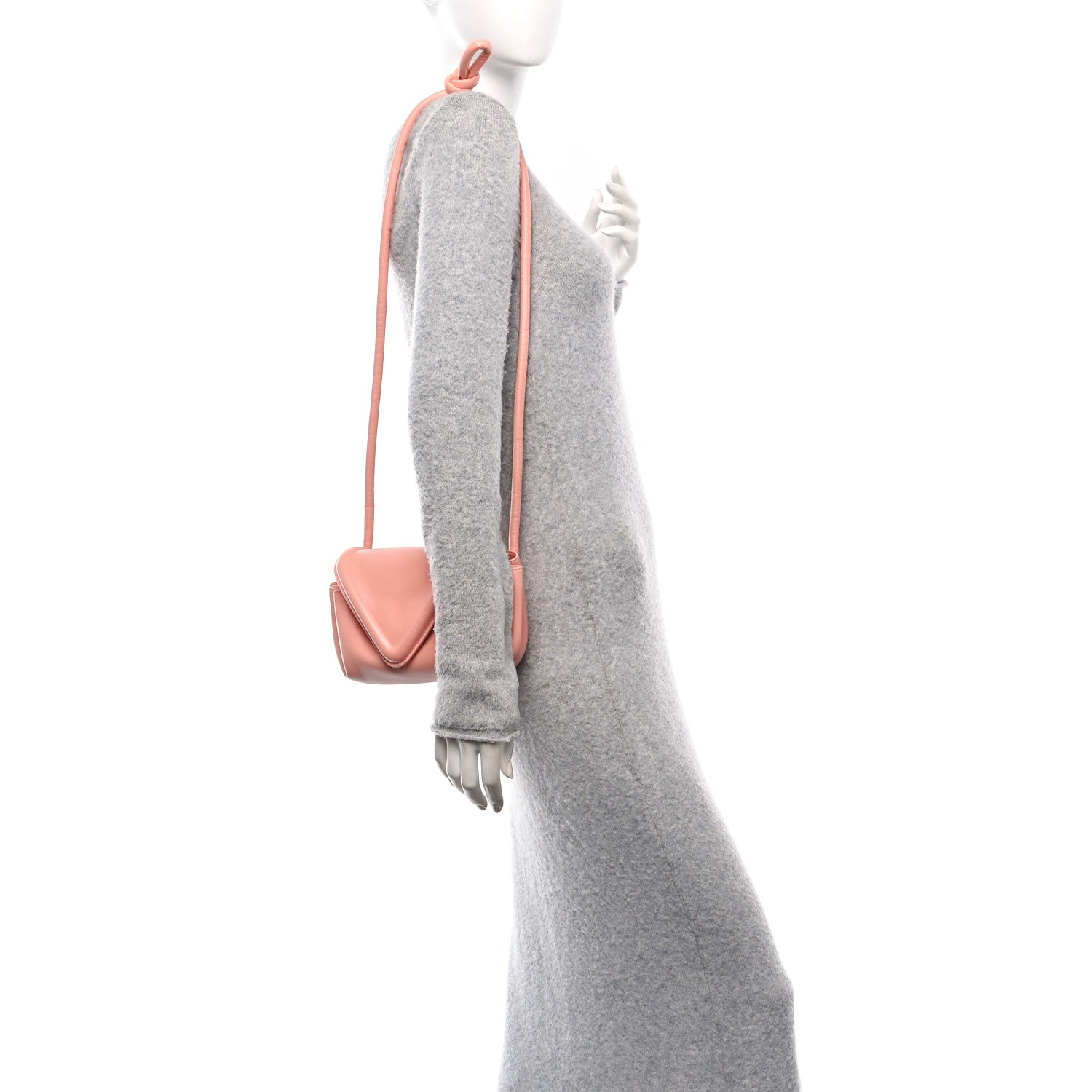 Bottega Veneta Lambskin Small Beak Triangle Flap Shoulder Bag Peachy Silver 2 of 10