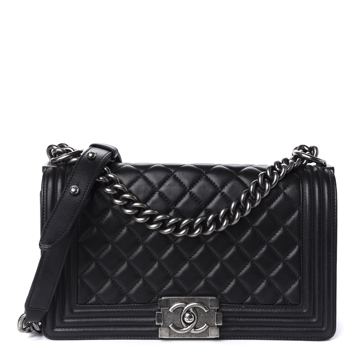 Lambskin Quilted Medium Boy Flap Black