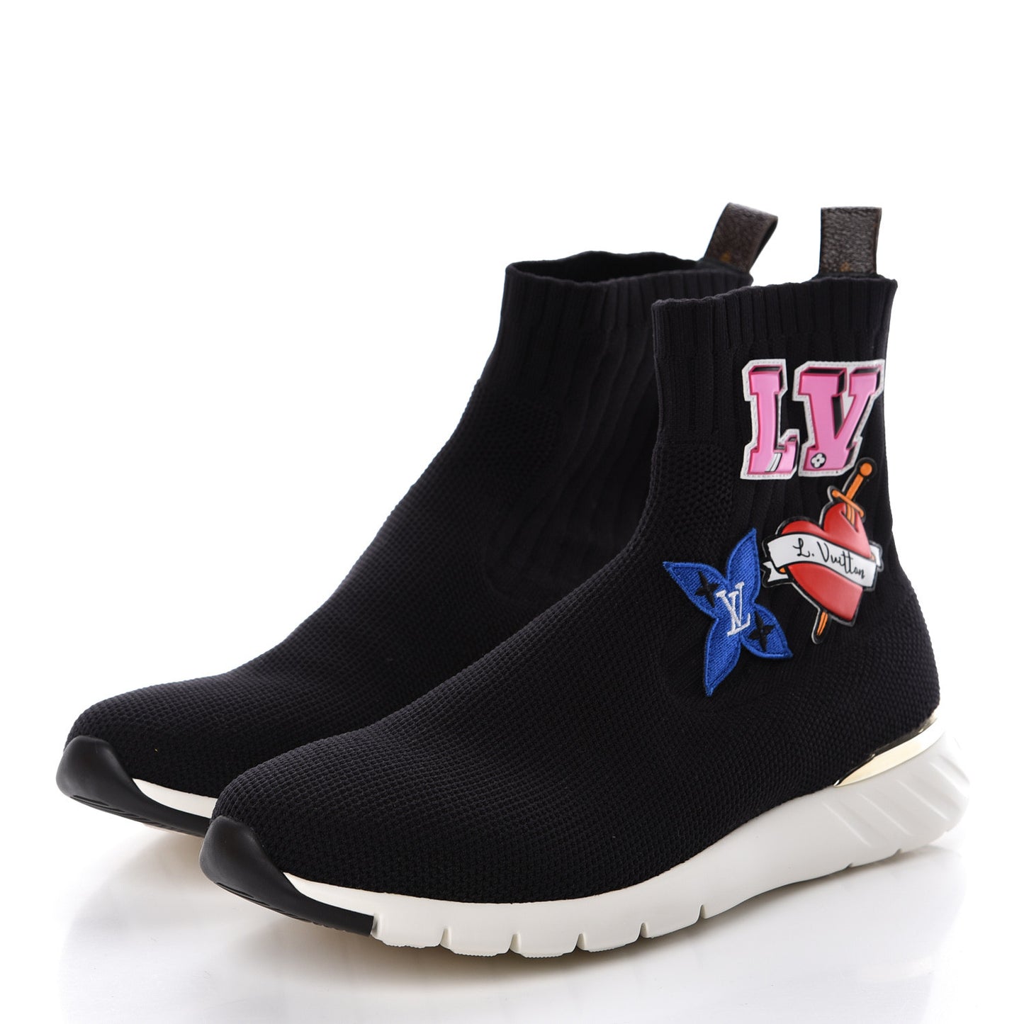 Stretch Fabric LV Black Heart Sock Sneaker 40 Black