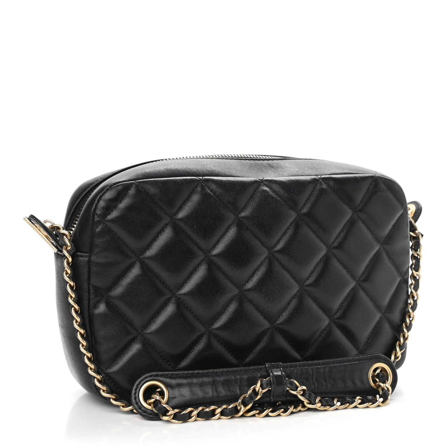 Lambskin Quilted Small Diamond CC Camera Case Black