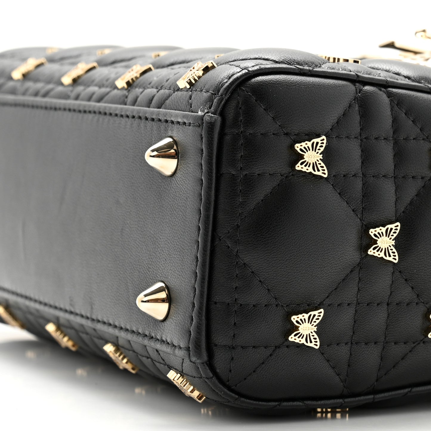 Lambskin Cannage Butterfly Studs Small Lady Dior Black