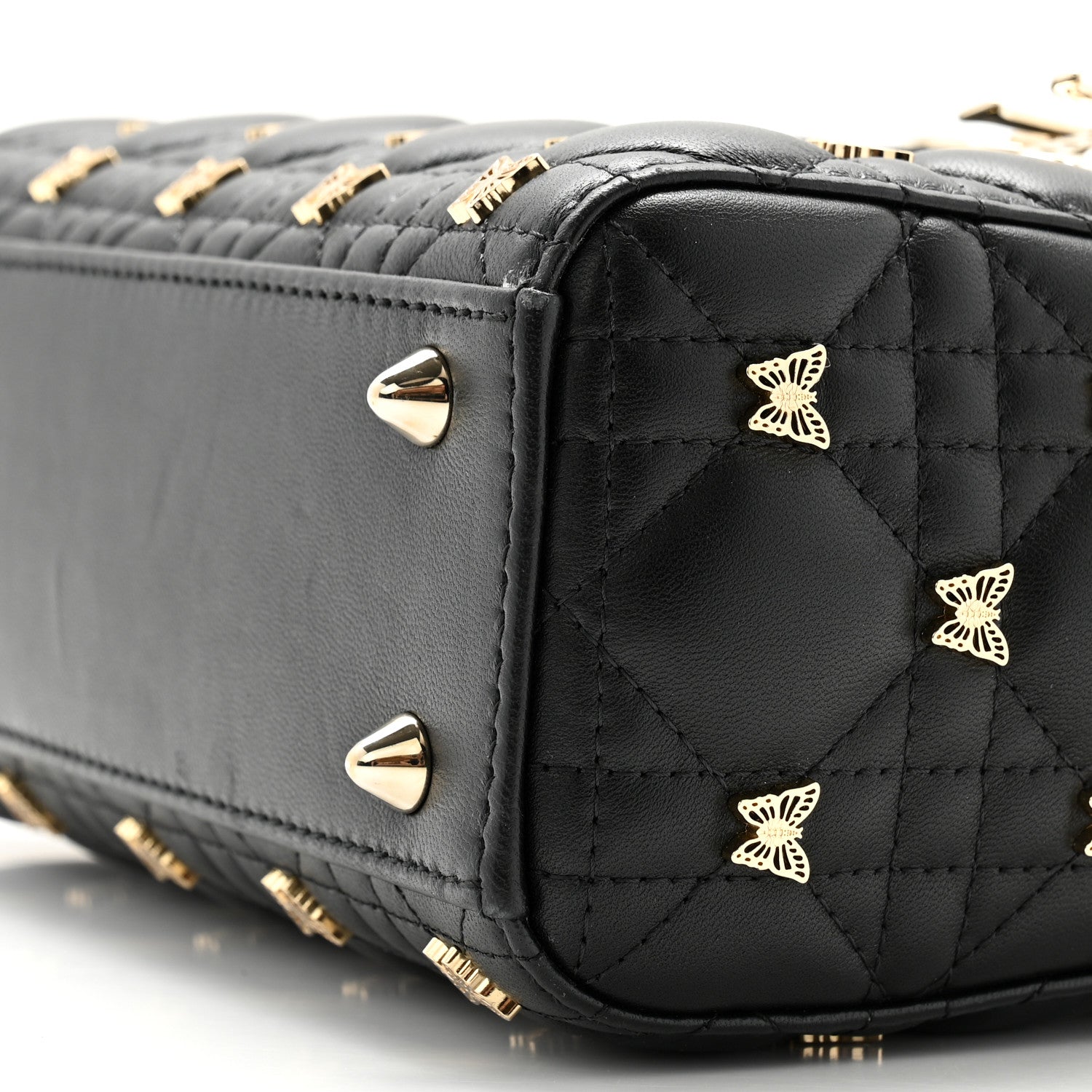 Christian Dior Lambskin Cannage Butterfly Studs Small Lady Dior Black 9 of 10