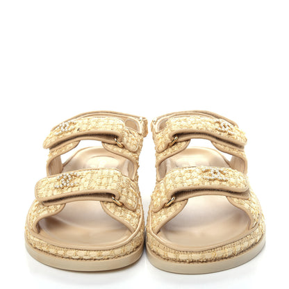 Chanel Braided Fabric Velcro Dad Sandals 37 Beige 2 of 11