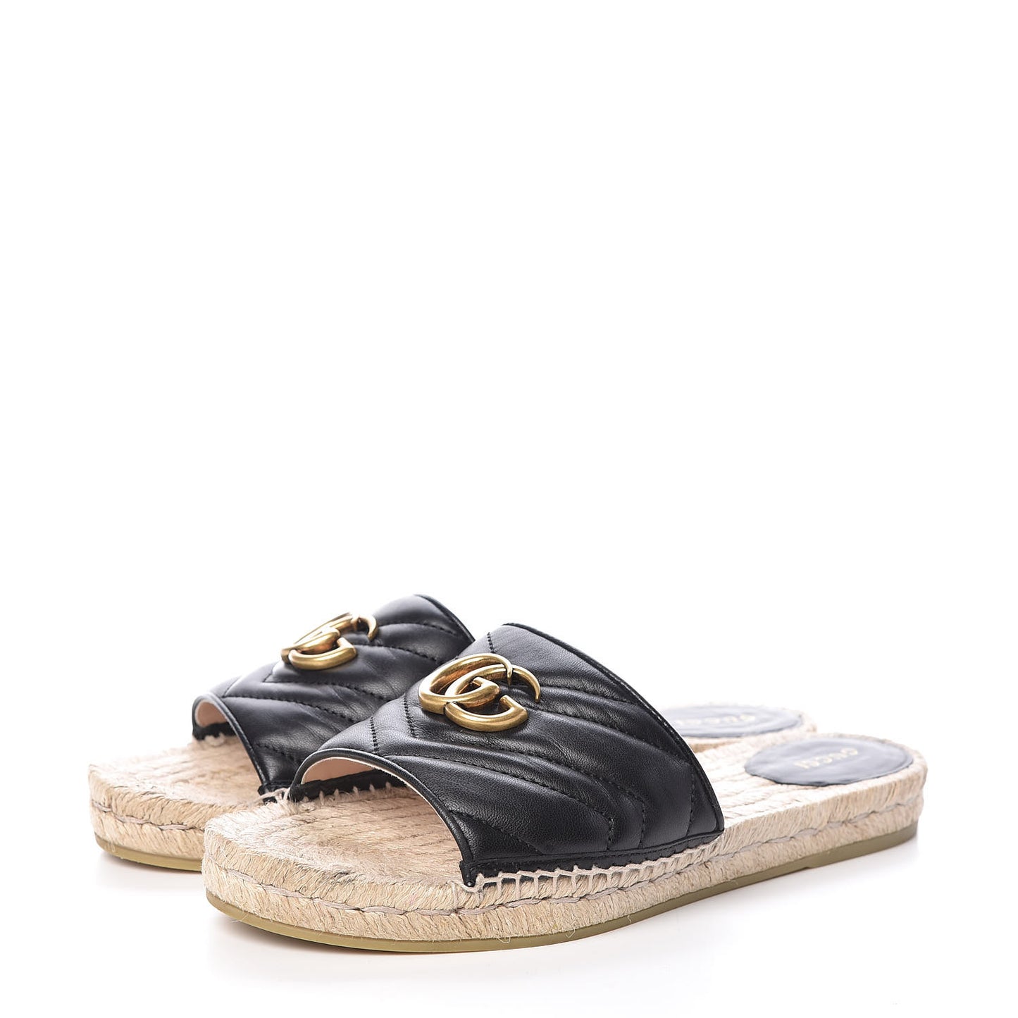 Nappa Matelasse GG Marmont Espadrille Slide Sandals 40.5 Black