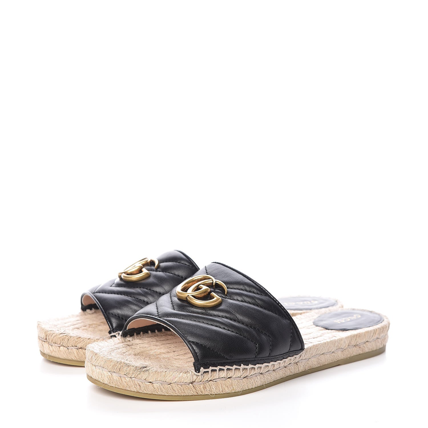 Gucci Nappa Matelasse GG Marmont Espadrille Slide Sandals 40.5 Black 3 of 12