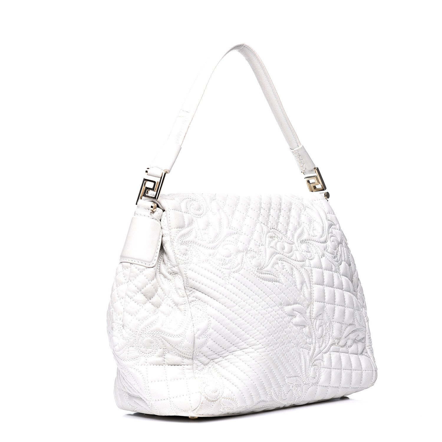 Versace Nappa Barocco Quilted Vanitas Talia Shoulder Bag White 2 of 15