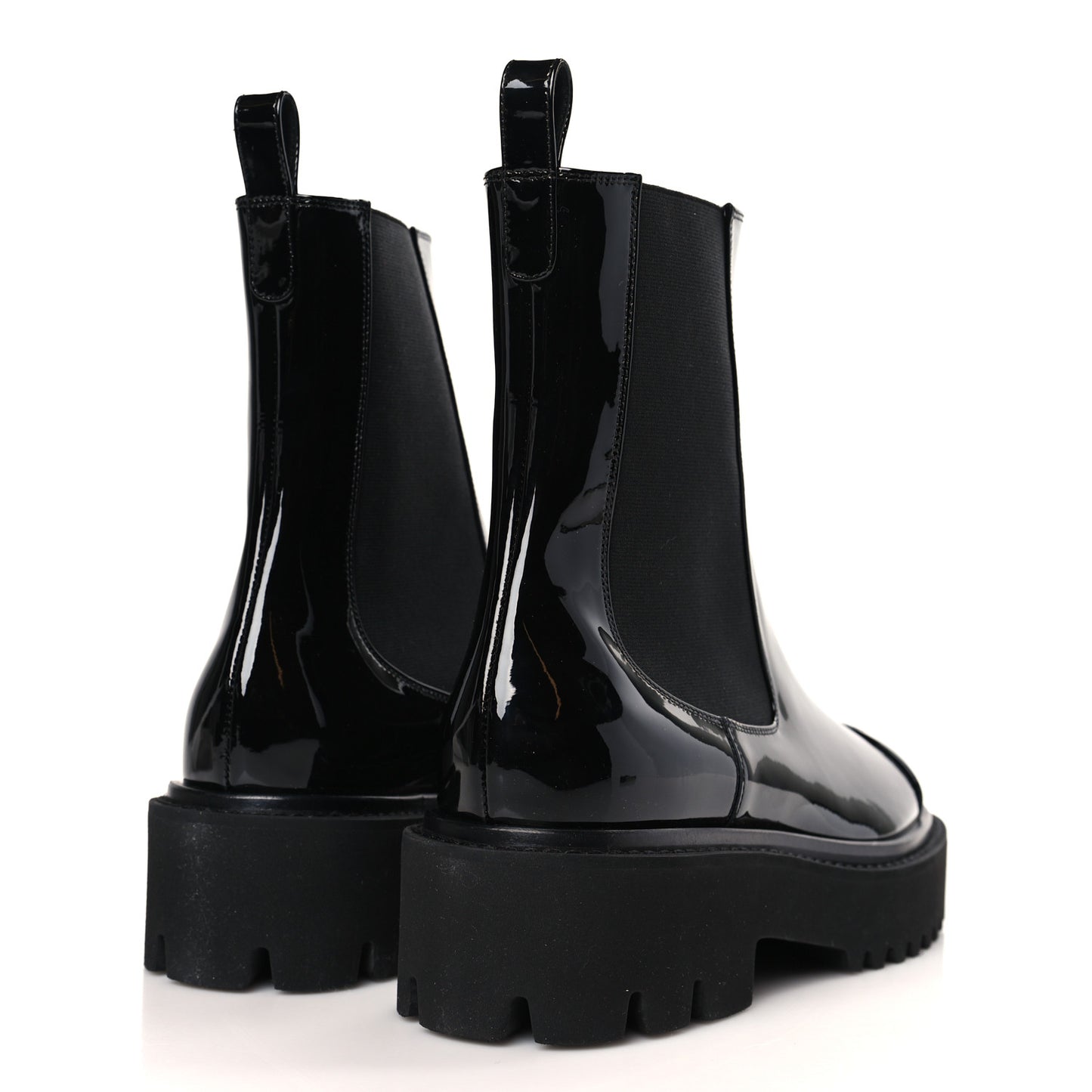 Patent Cap Toe Short Boots 38 Black