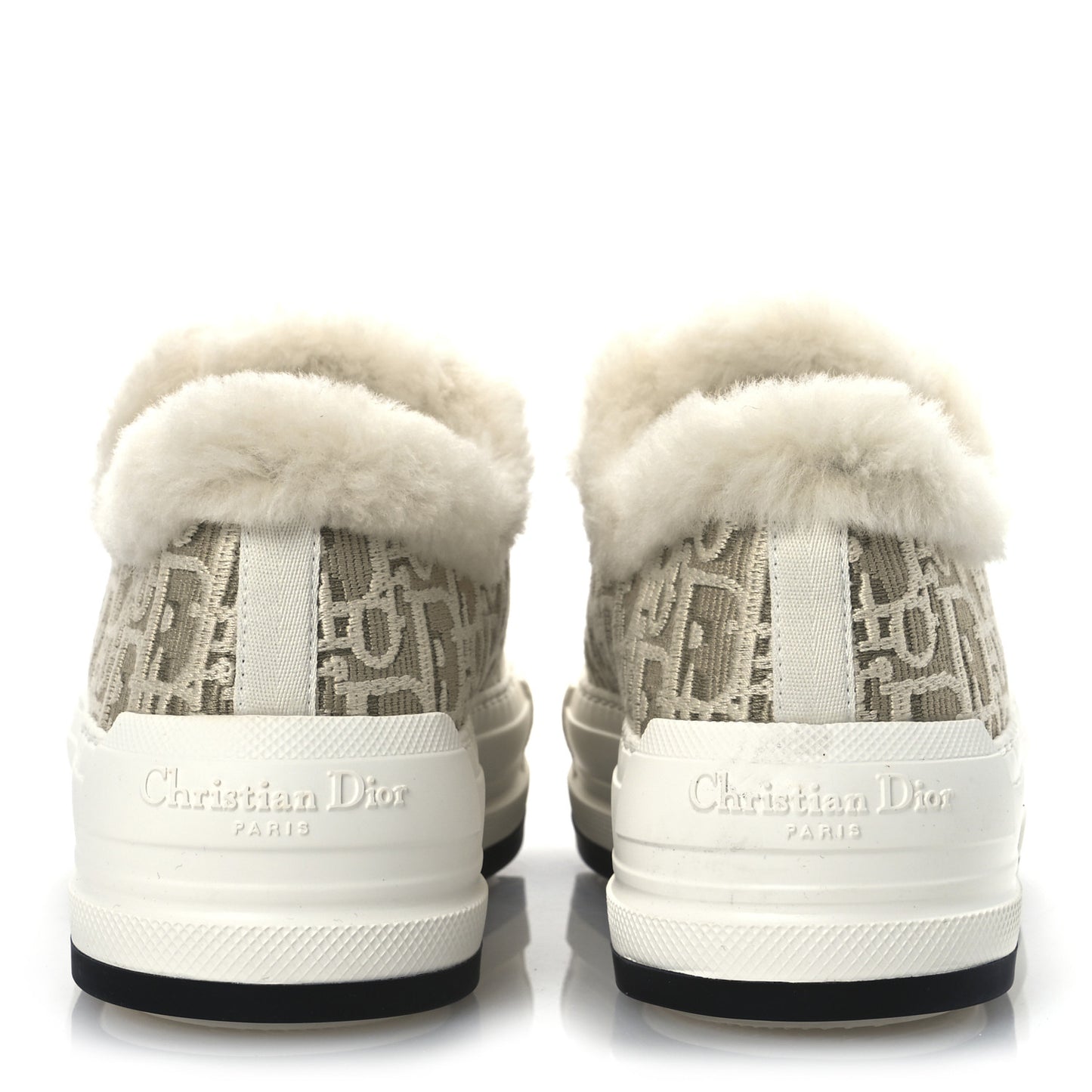 Canvas Oblique Shearling Walk'N'Dior Platform Sneakers  38.5 Beige Natural