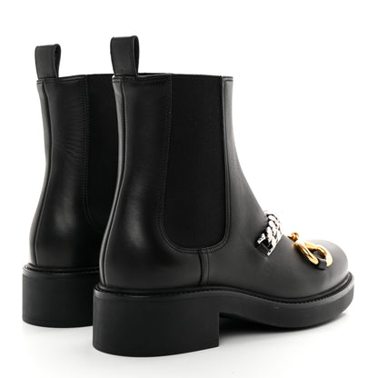 Gucci Flores Calfskin Horsebit Chain Ankle Boots 37 Black 4 of 13