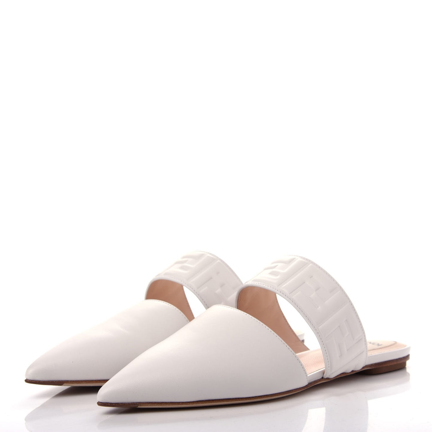 Vitello FF Embossed Buckle Flat Mules 38.5 Snow