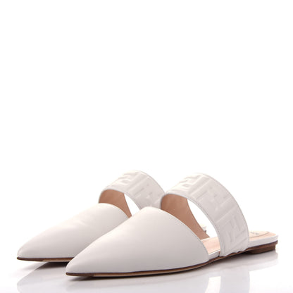 Fendi Vitello FF Embossed Buckle Flat Mules 38.5 Snow 3 of 9