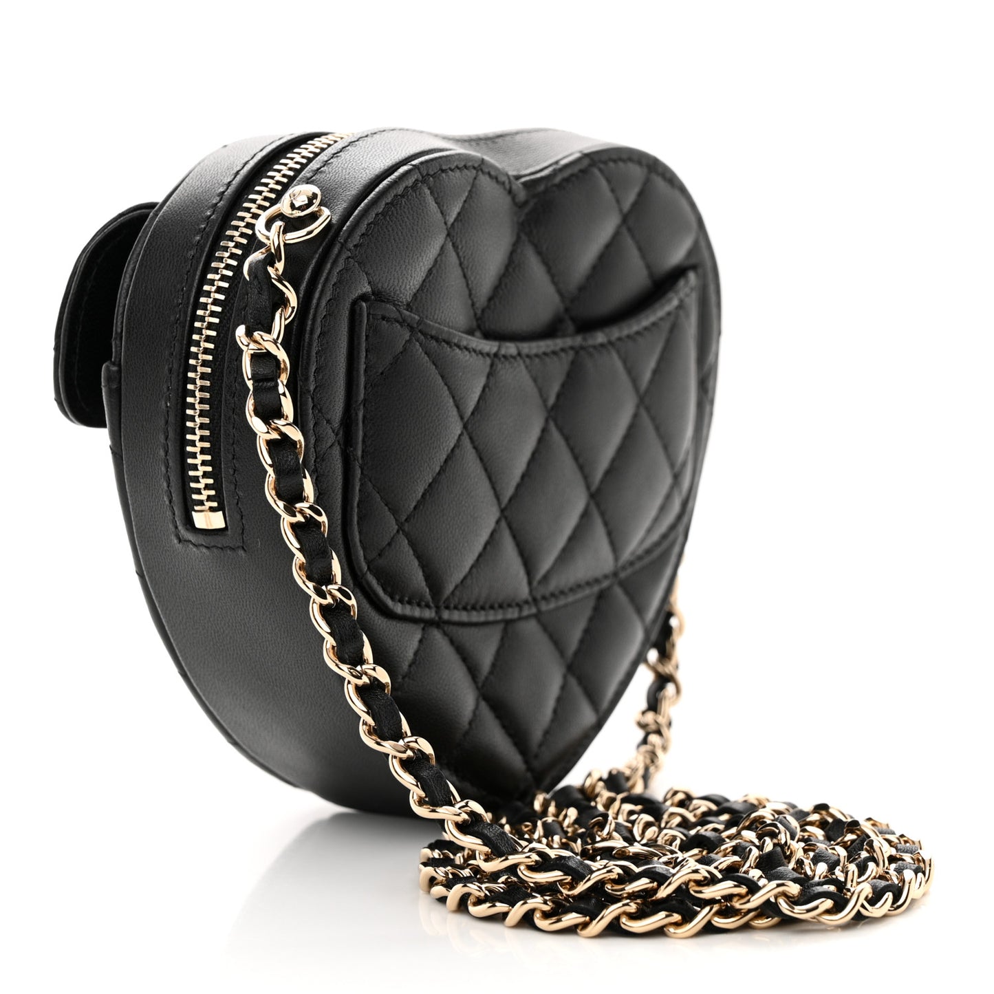 Lambskin Quilted CC In Love Heart Clutch With Chain Black