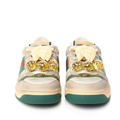 Gucci Nubuck Web Cherries Womens Screener Sneakers 36 Dusty Milk White Vintage Green 2 of 9