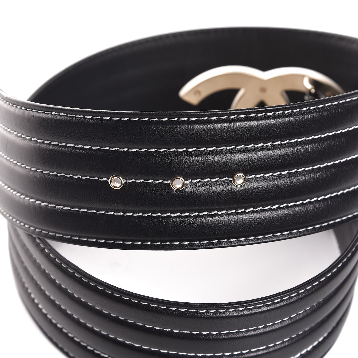Chanel Calfskin Stitched CC Belt 85 34 Black 6 of 7