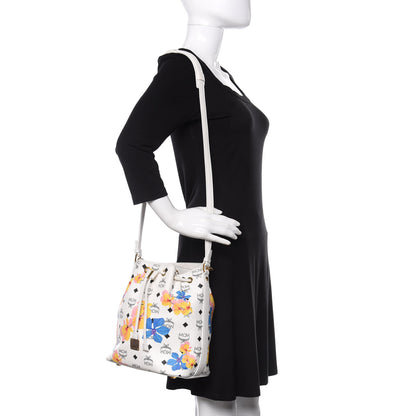 MCM Visetos Floral Print Small Drawstring Bucket Bag White 2 of 10