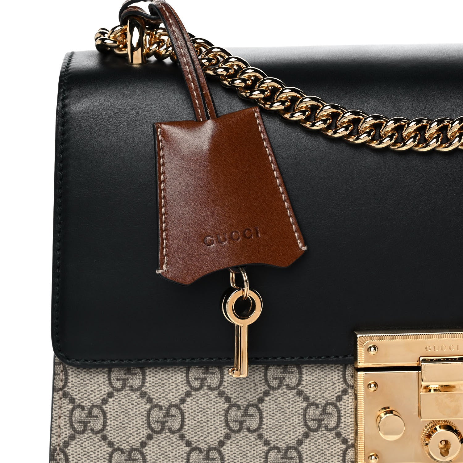 Gucci GG Supreme Monogram Calfskin Medium Padlock Shoulder Bag Beige Black Cuir 10 of 13