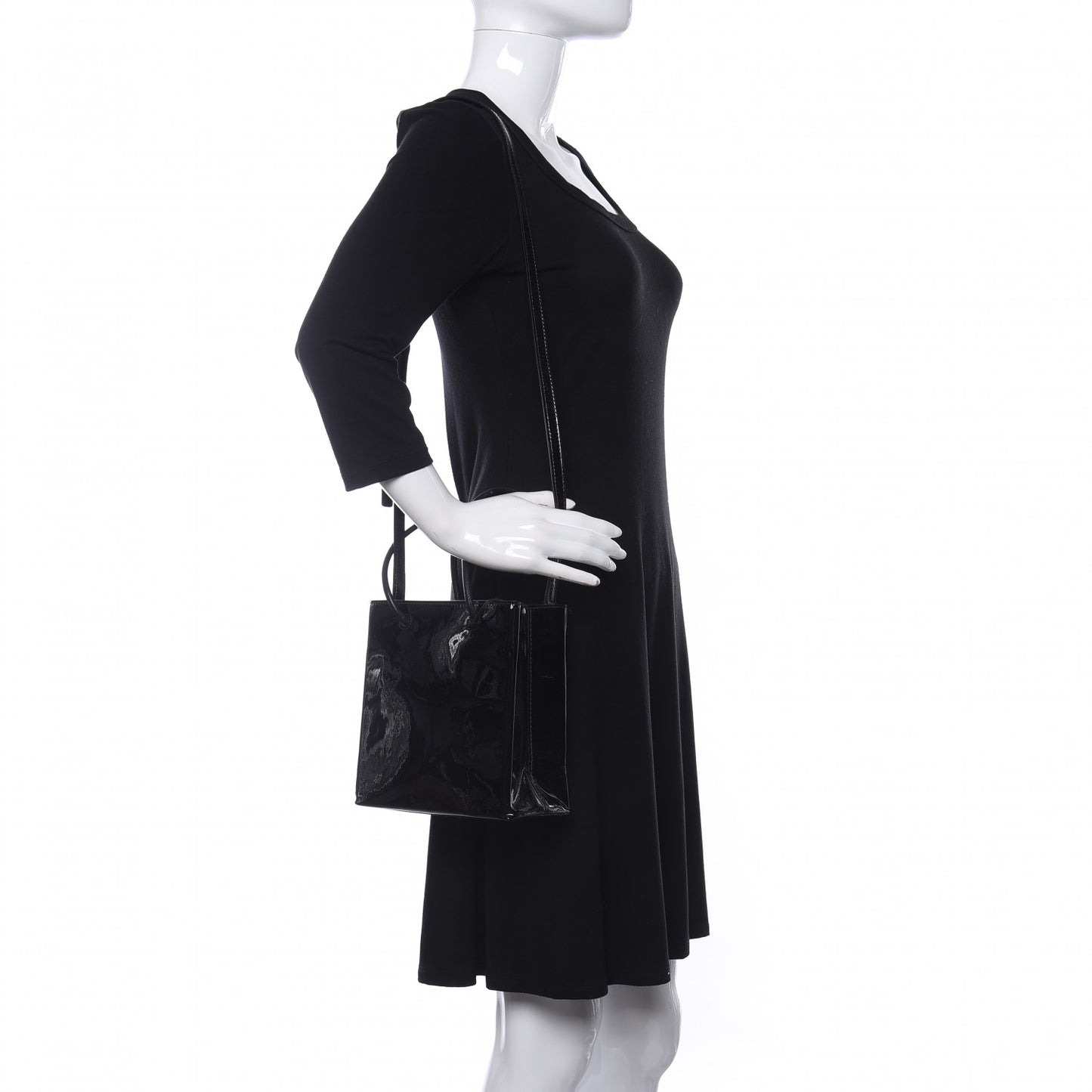 Patent Calfskin Logo Shopping Tote XXS Black