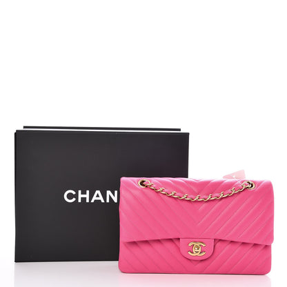 Chanel Lambskin Chevron Quilted Medium Double Flap Pink 9 of 9
