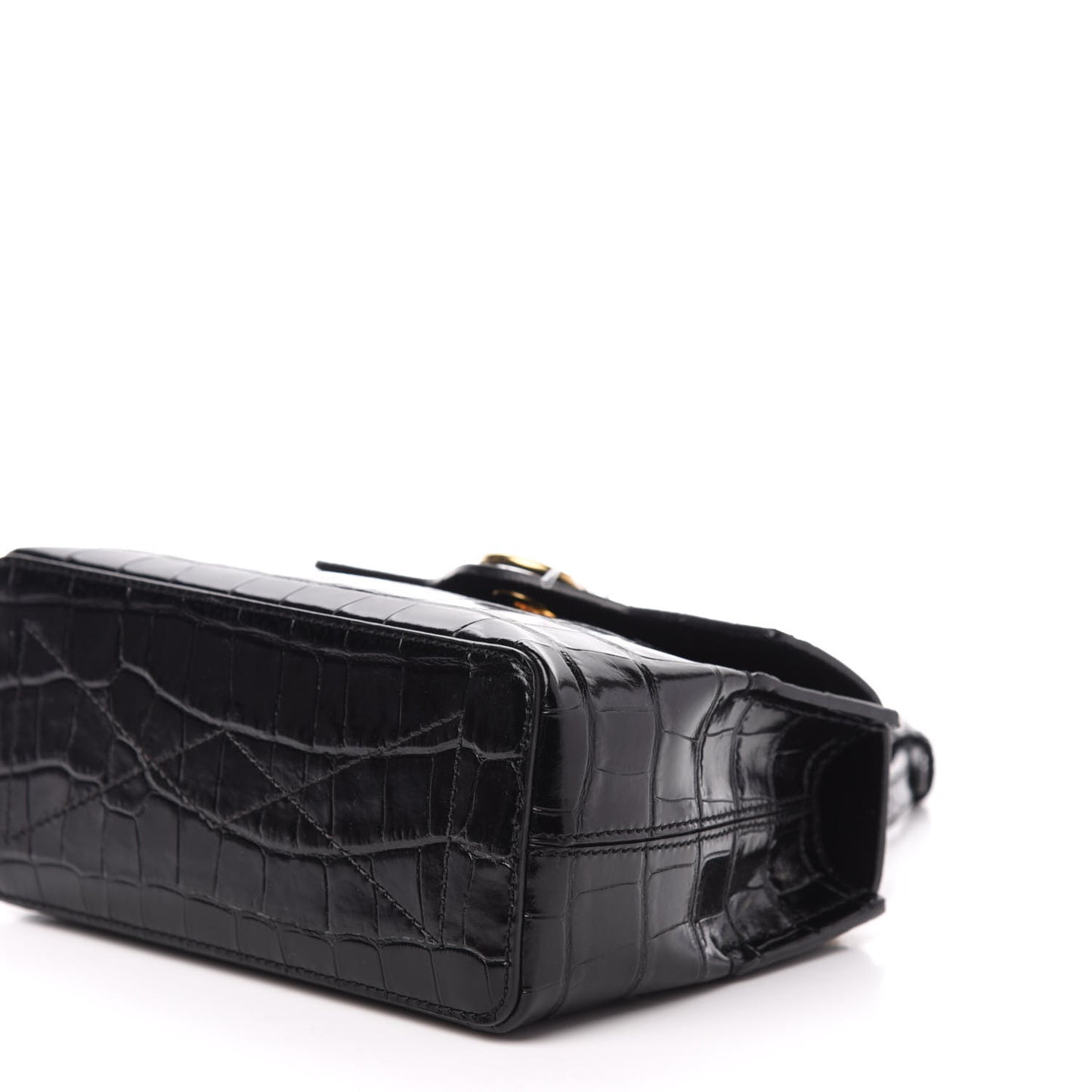 Shiny Croc Calfskin Embossed Micro Seaton Black