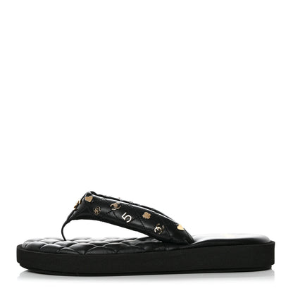 Chanel Lambskin Quilted Padded Charms Thong Sandals 39.5 Black 1 of 8