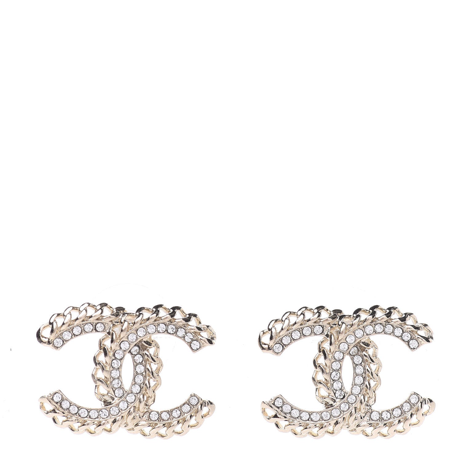 Chanel Crystal Chain CC Earrings Gold 1 of 5