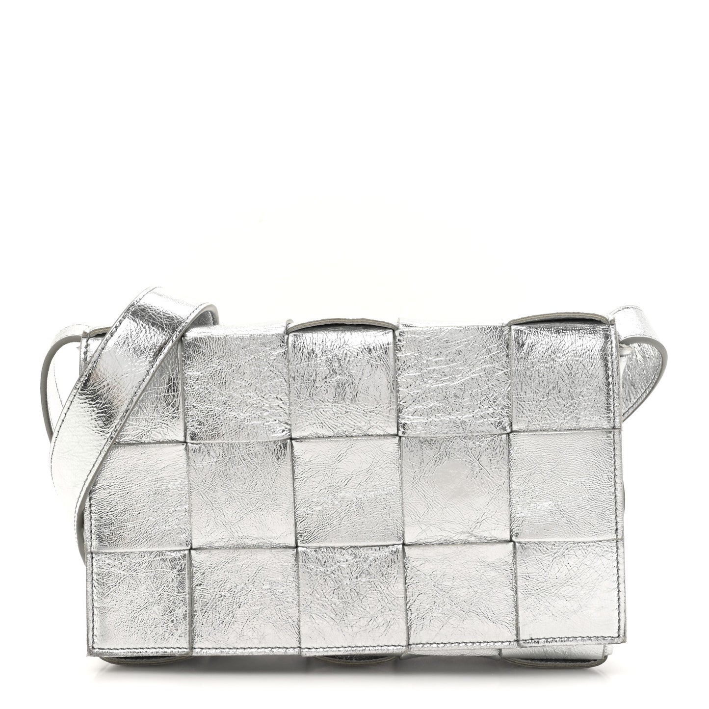 Metallic Lambskin Maxi Intrecciato Cassette Crossbody Bag Silver