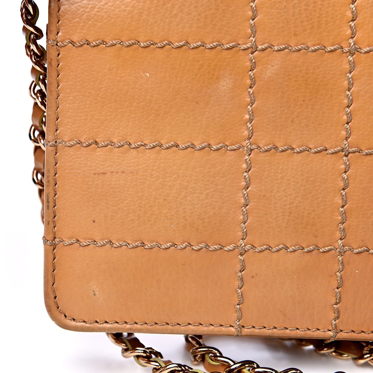 Chanel Calfskin Stitched Square Quilted Wallet On Chain WOC Beige 17 of 17