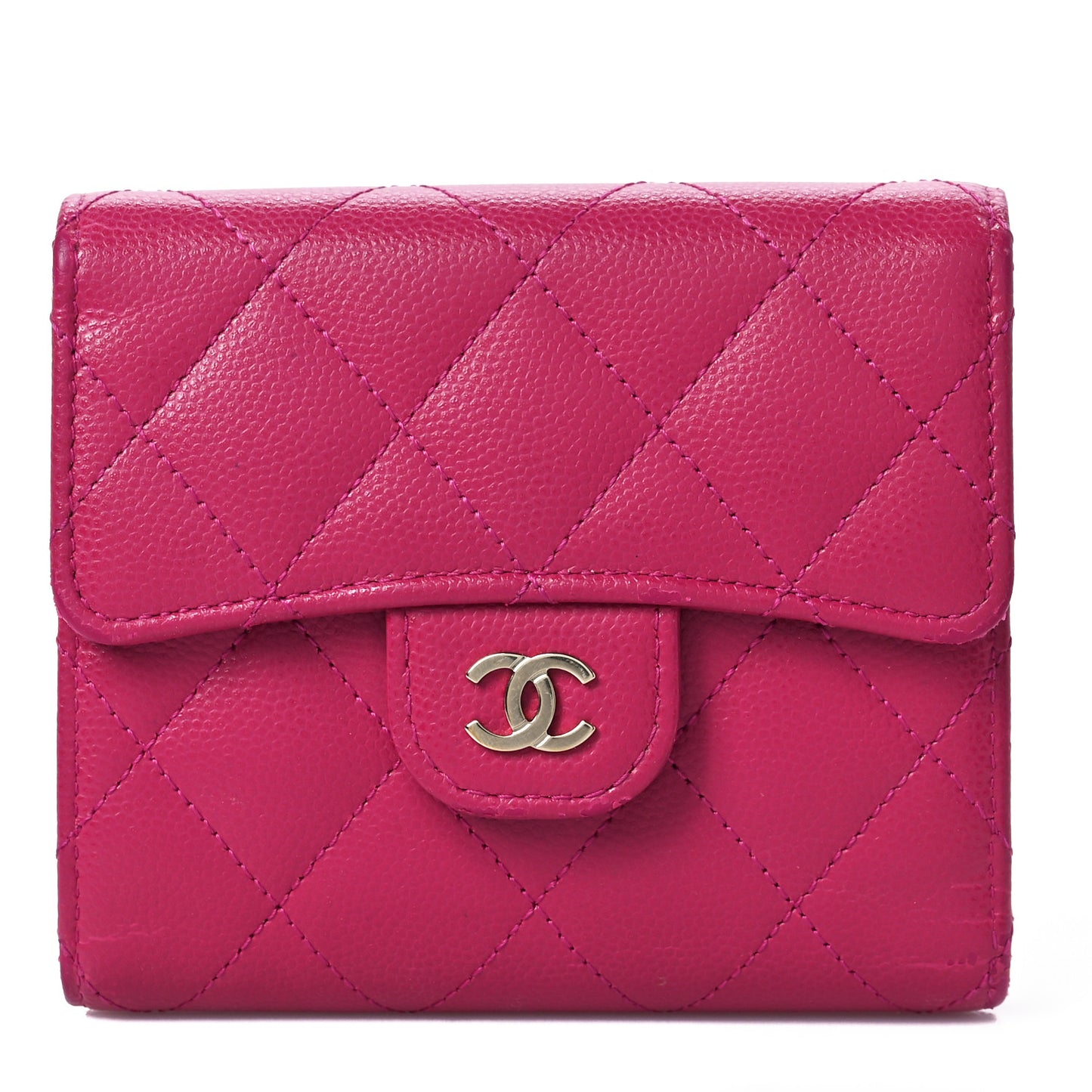 Caviar Quilted Compact Flap Wallet Pink