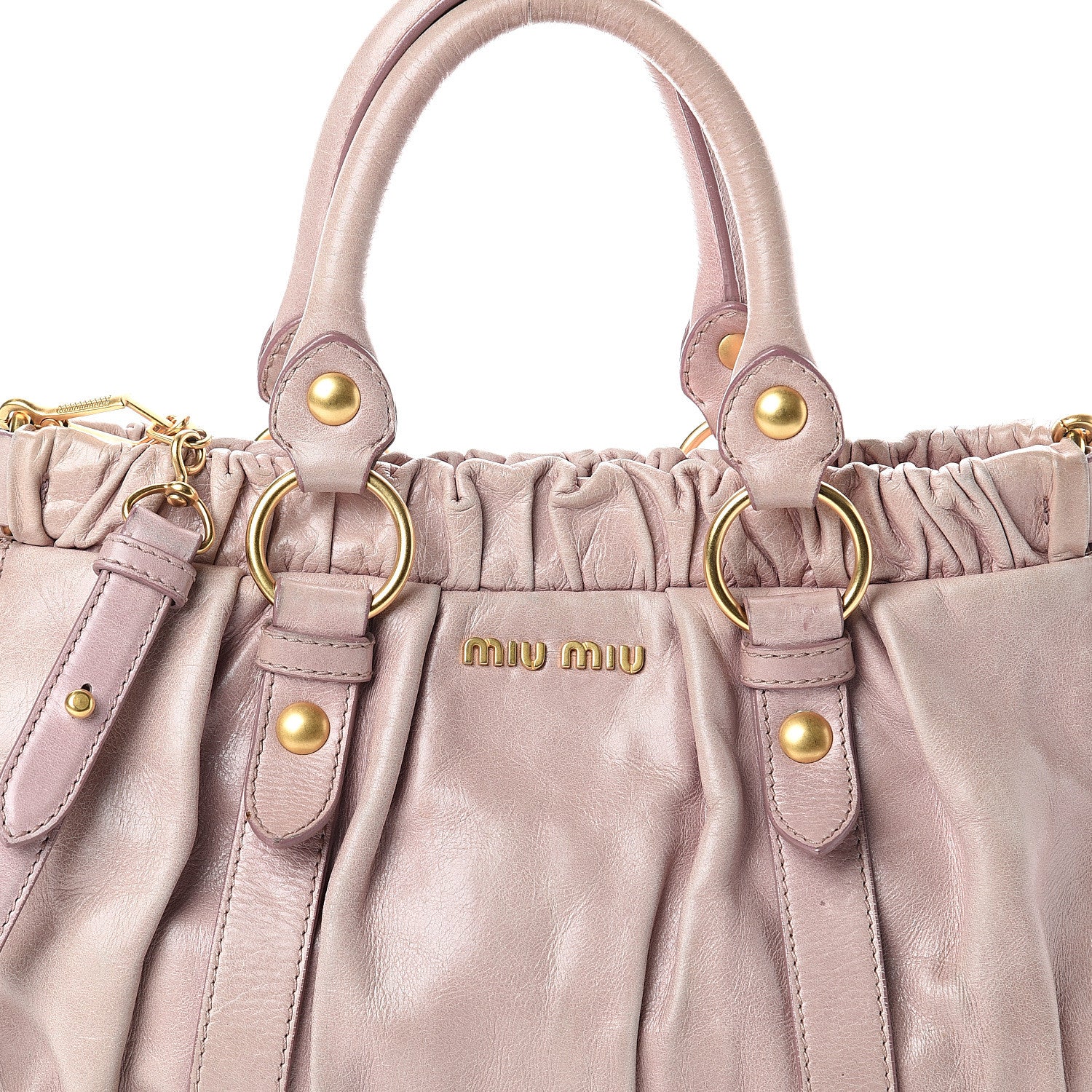Miu Miu Vitello Lux Gathered Tote Mughetto 6 of 8