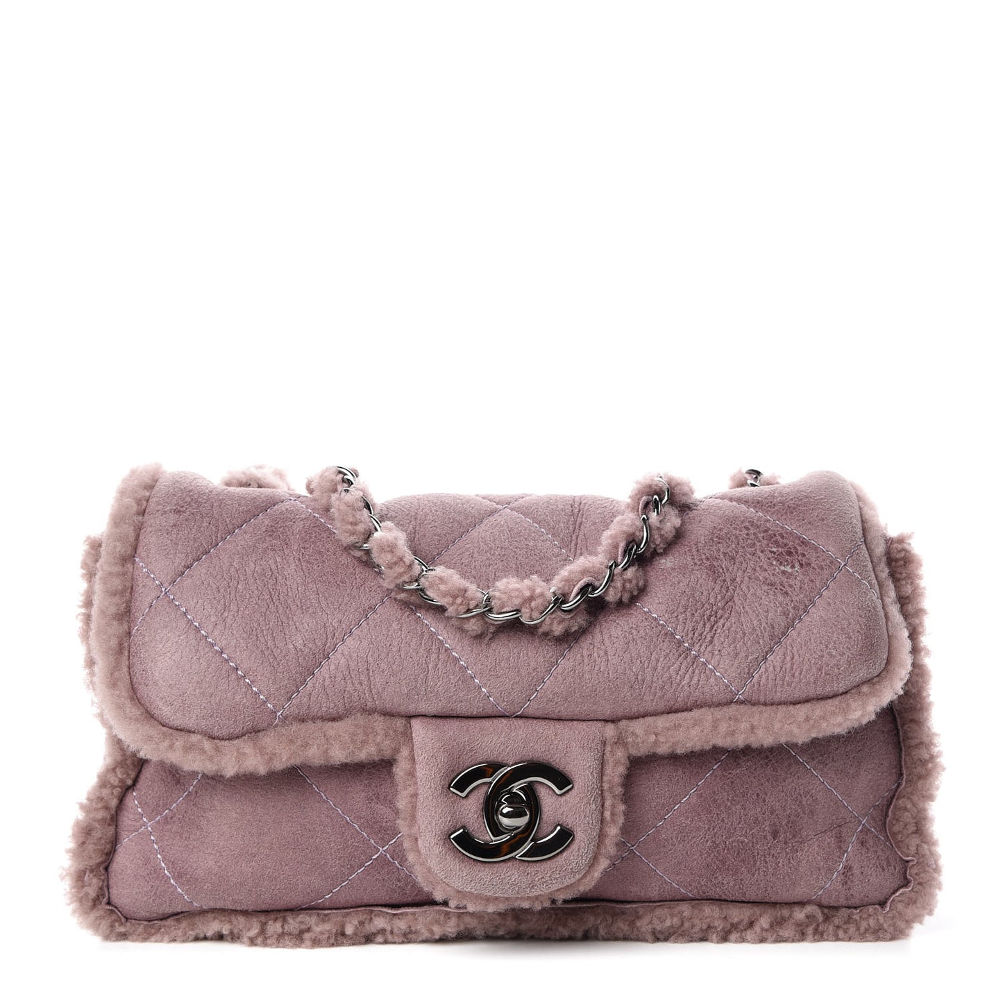 Shearling Quilted Medium Single Flap Purple