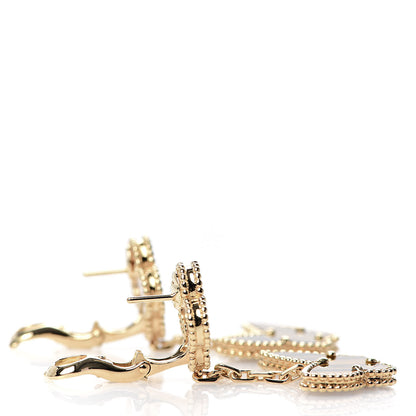 Van Cleef & Arpels 18K Yellow Gold Mother of Pearl Tiger's Eye Lucky Alhambra 2 Motifs Butterfly Earrings 4 of 6