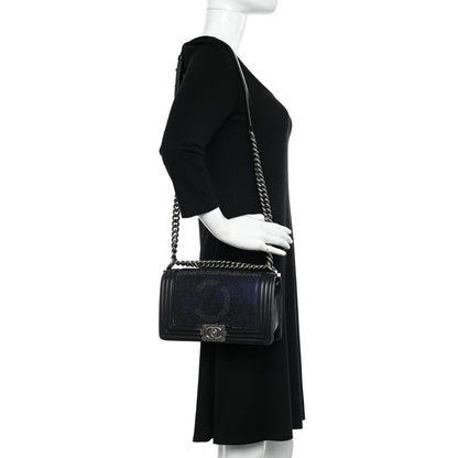 Chanel Iridescent Calfskin Quilted Strass Medium Paris Dallas Boy Flap Navy 2 of 11