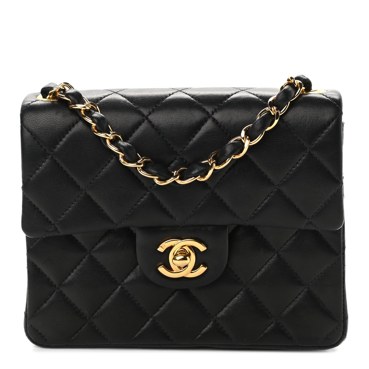 Lambskin Quilted Mini Square Flap Black