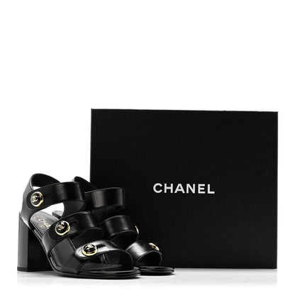 Chanel Shiny Calfskin CC Sandals 37.5 Black 20 of 20