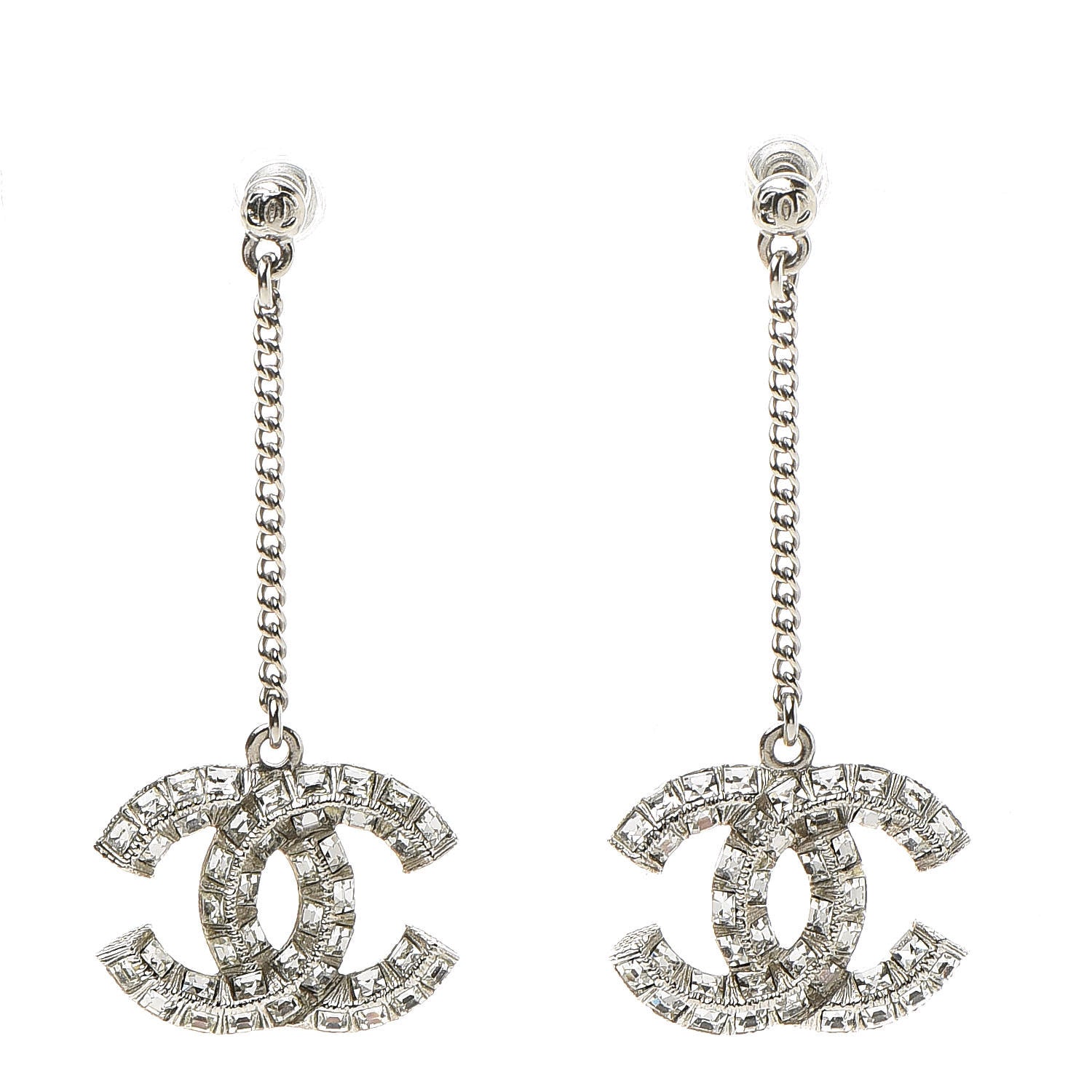 Chanel Baguette Crystal CC Drop Earrings Silver 1 of 4