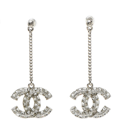 Chanel Baguette Crystal CC Drop Earrings Silver 1 of 4