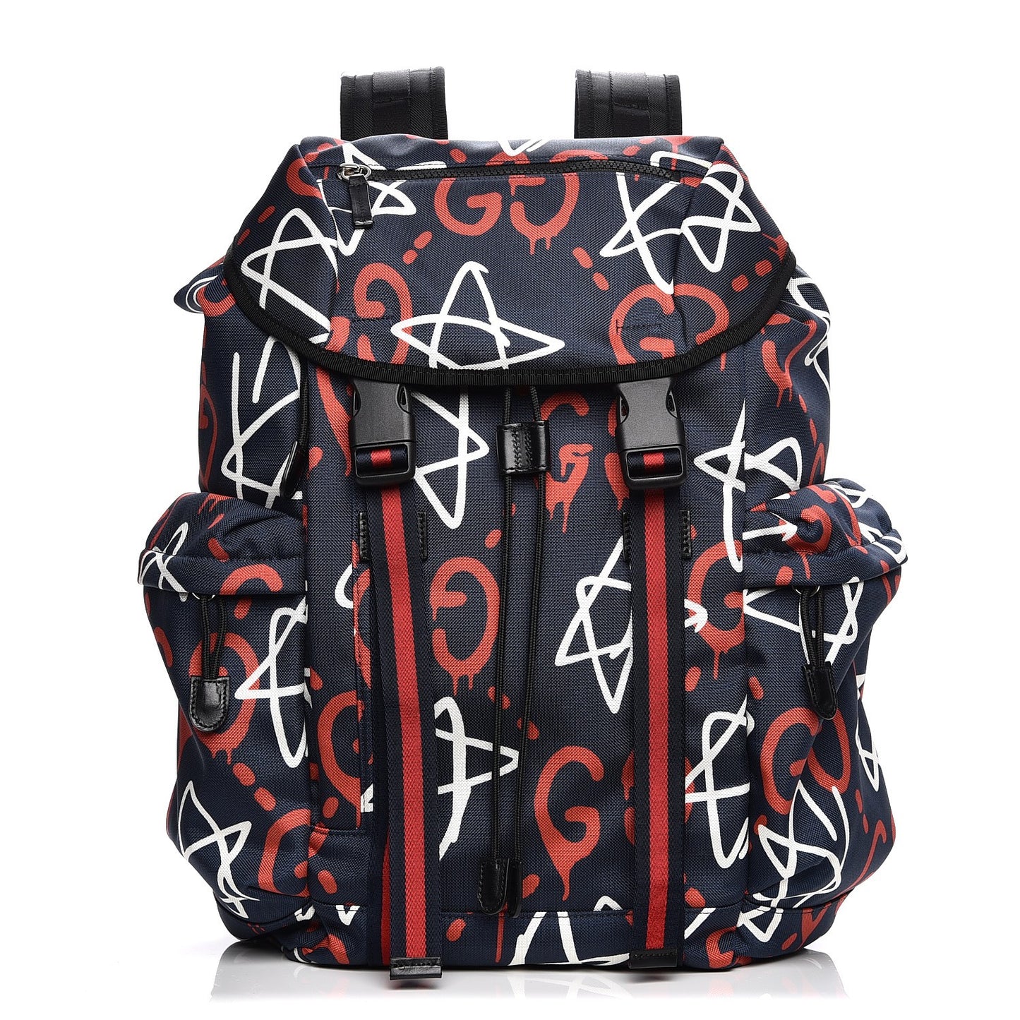 Techno Canvas GucciGhost Double Buckle Backpack Blue Agata Hibiscus Red