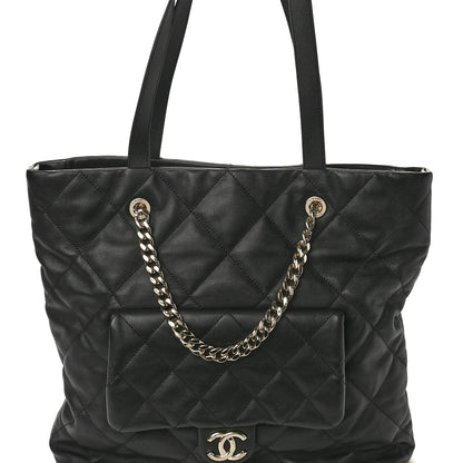 Chanel Calfskin Quilted Pocket Shopping Tote Black 8 of 10