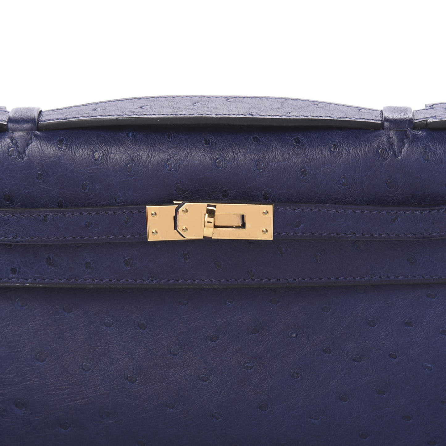 Ostrich Kelly Pochette Clutch Bleu Iris