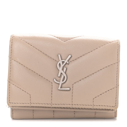 Saint Laurent Lambskin Y Quilted Monogram Loulou Tiny Wallet Nude Powder 1 of 5