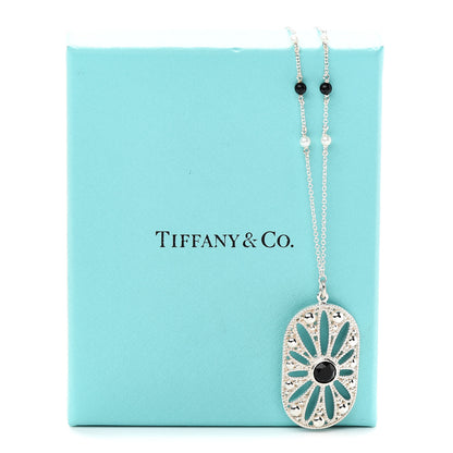 Tiffany Sterling Silver Black Onyx Pearl Ziegfeld Daisy Pendant Necklace 7 of 7