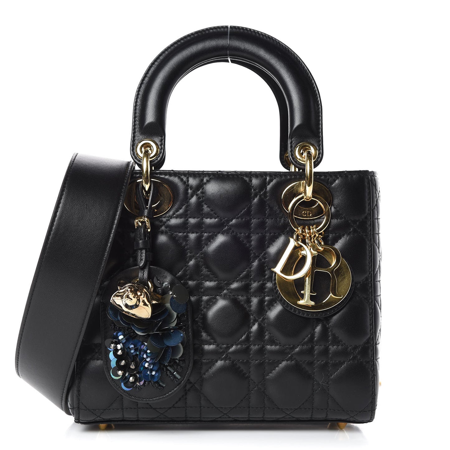 Lambskin Cannage Small Jeweled Lady Dior Black